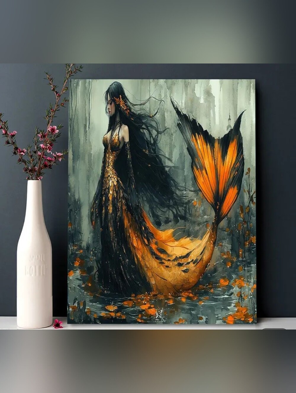 Orange & Black Mermaid Art Print - Elegant Home Wall Art
